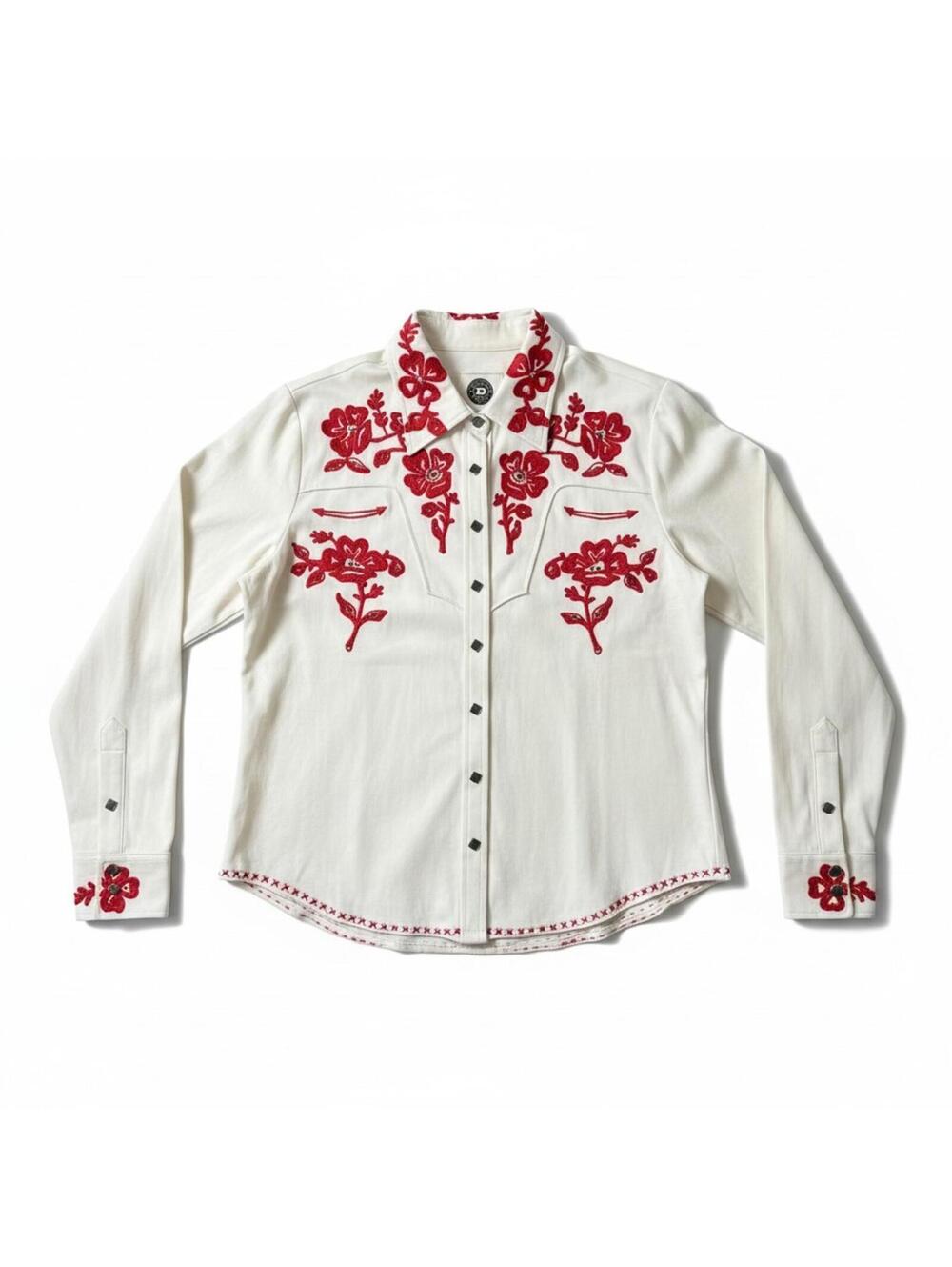 Double D Ranch Embroidered Western Shirt XL Red Floral Button Up Top